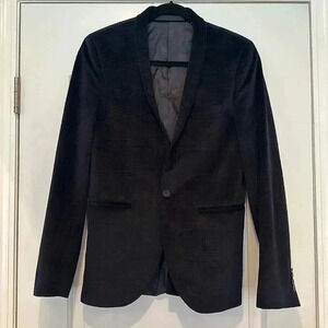 Topman Navy Velvet Plaid Striped Sports Blazer Sz 36